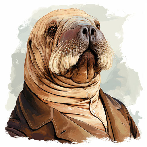 Walrus art in Oil painting style, on white background