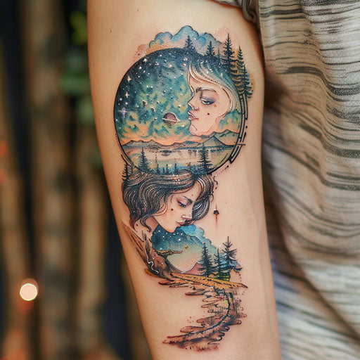 Surreal cosmic mom tattoo