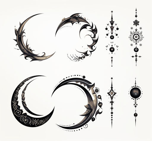 Moon crescent tattoos Tongan art dark tonalities