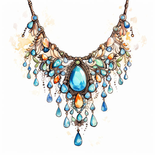 Necklace clipart in the style of Oil painting on white