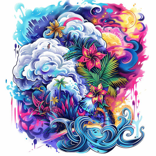 Exotic flat tattoo sketch of tropical storm