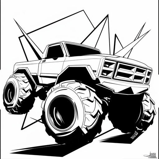 Minimalist abstract monster truck with bold shapes