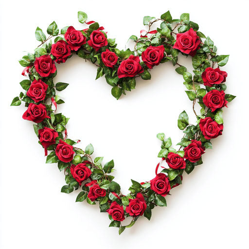 Heart-shaped wreath of red roses