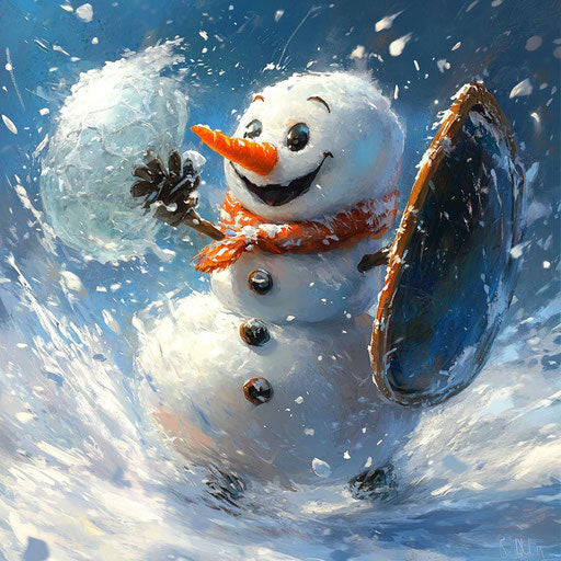 Snowball fight with Frosty the snowman