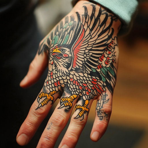 Cool hand tattoos of a traditional eagle with spread wings