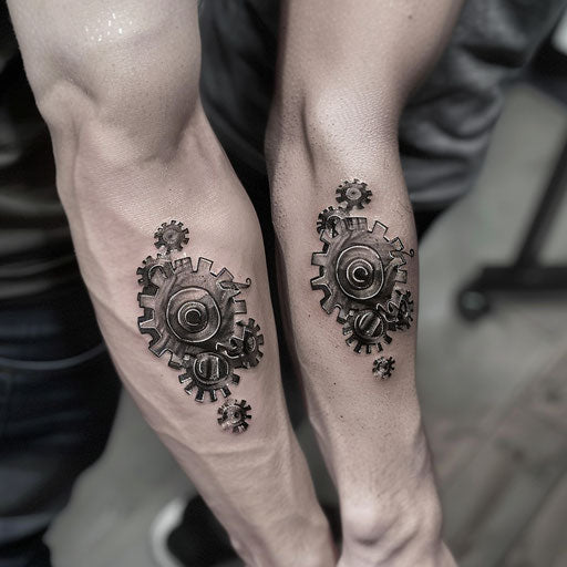 Matching best friend tattoos with mechanical gears