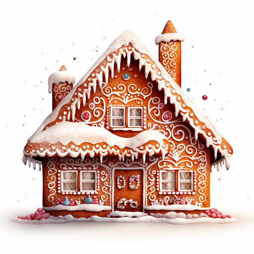 Gingerbread house clipart in Impressionistic Art style