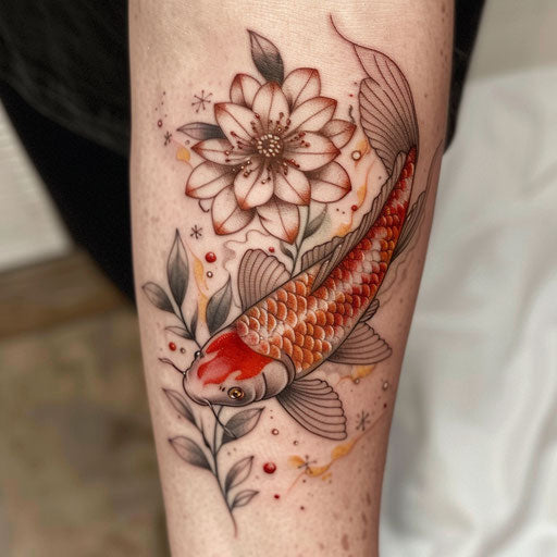 Traditional Japanese-inspired koi tattoos in Ed Hardy style