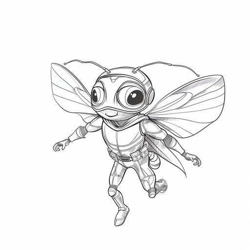 Whimsical superhero ant flying through the air