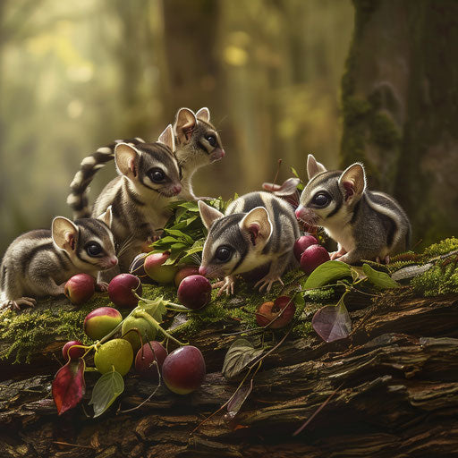 Gathering of small climbers around forest fruits