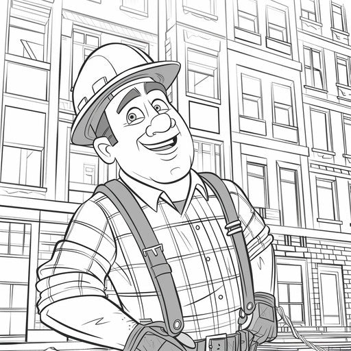 Humorous animated construction worker scene