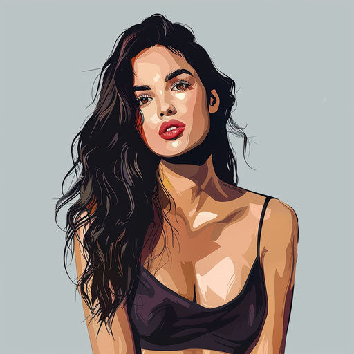 Woman clipart with random flat background and realistic textures