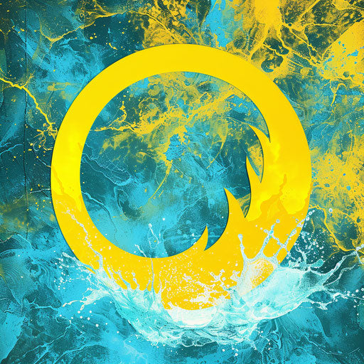 Water logo in aqua and yellow with a vibrant background