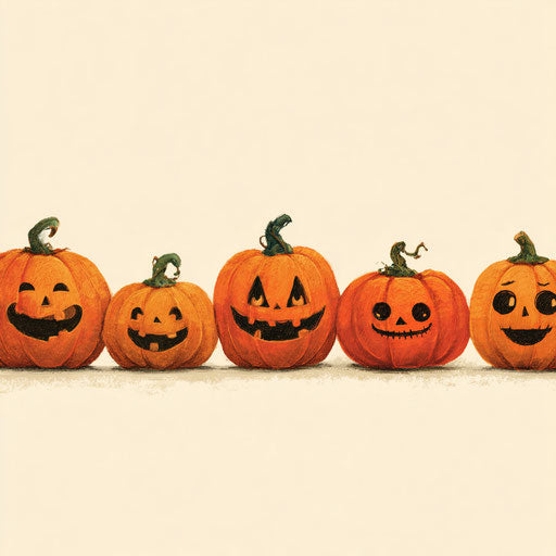 A Row of Jack-o'-Lanterns with Distinct Faces