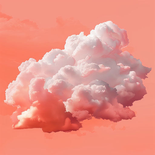 Realistic cloud PNG clipart on flat vibrant coral background