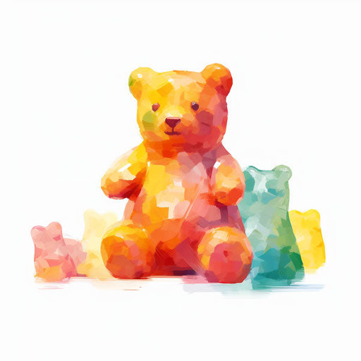 Gummy bear illustration in the style of Impressionistic Art, on a white background