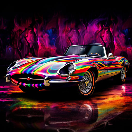 Jaguar e type car Rainbow colors
