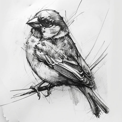 Sketch style sparrow on white paper