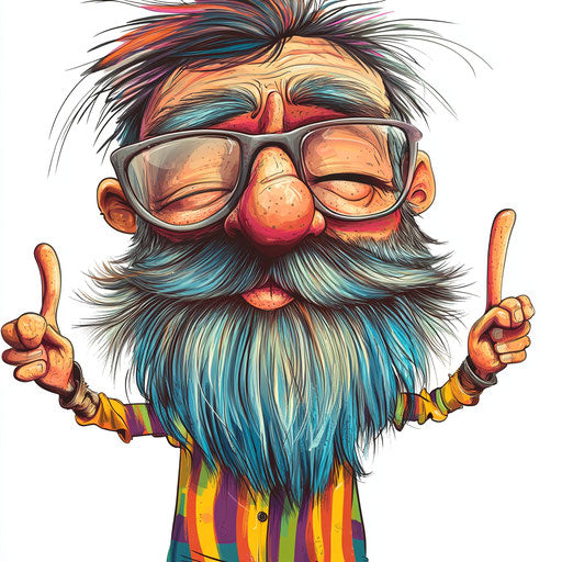 Humorous caricature of a beard with human characteristics and exaggerated frowning mouth