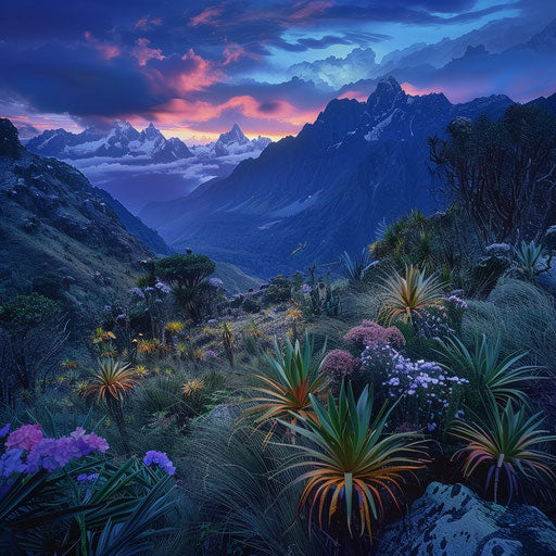 Ruwenzori Mountains at Dusk with Vibrant Colors