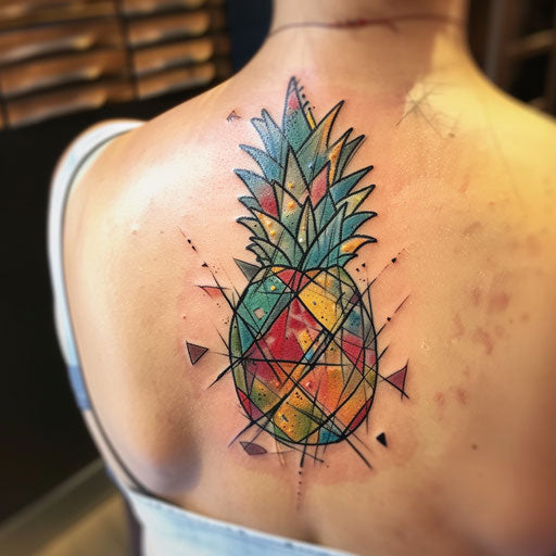 Geometric pineapple tattoo with bright neon colors