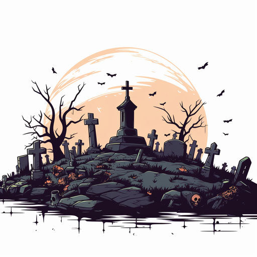 Graveyard clipart in minimalist style, on white background