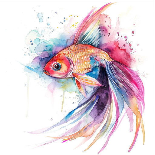Whimsical watercolor fish tattoo in soft pastel colors on white background