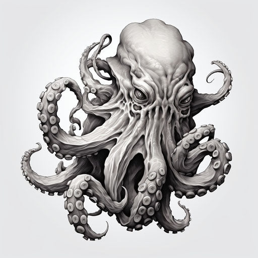isolated octopus vector, david finch style, black and white mastery, precisionist lines, close up, magewave