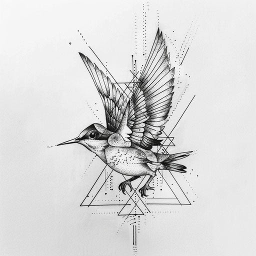 Triangle tattoo drawing with geometric bird pattern
