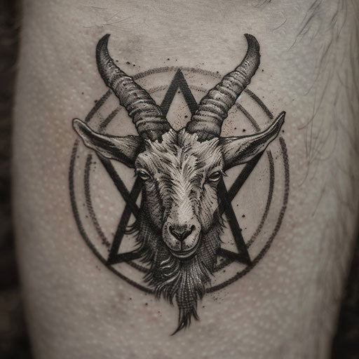 Goat with horns in a pentagram, charcoal drawing style