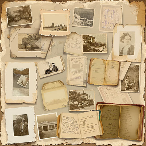 Realistic memory clipart on flat beige background with rustic appeal