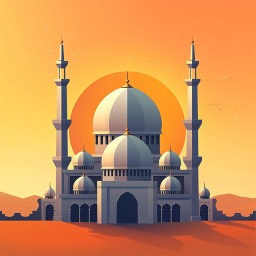 Realistic Islamic clipart on flat sunset orange background