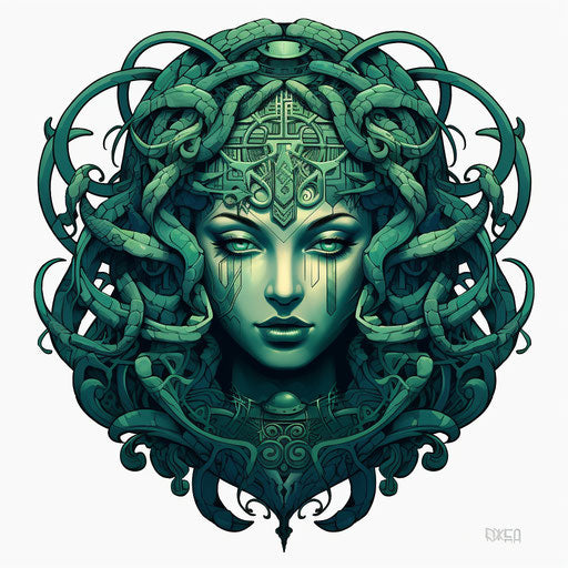 Snake goddess symbol in organic geometric style