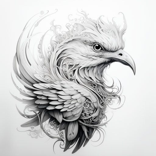 Sword bird tattoo design - matthias jung style, ritual masks, white background
