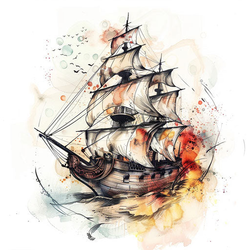 Nostalgic sketch of a pirate ship from childhood story