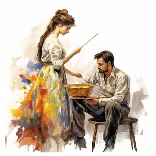 Oil painting style for aiding clipart on white background