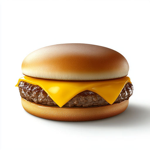 Realistic 3D cheeseburger on white background, isolated clipart