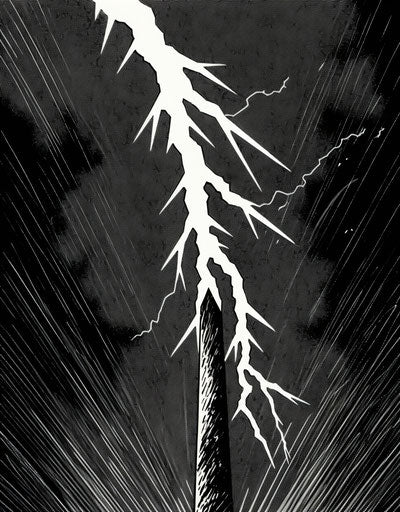 Lightning bolt in black and white with electric colors