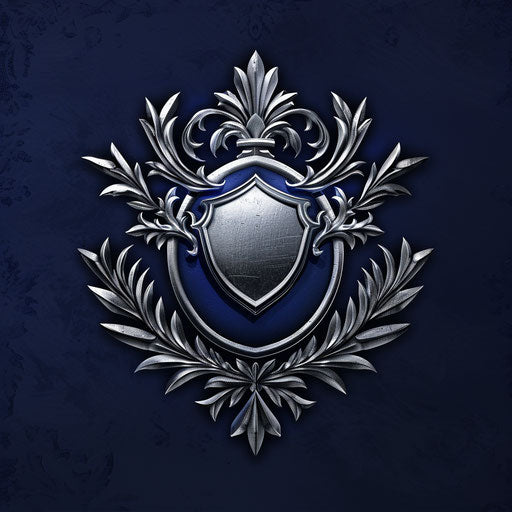 Silver emblem on dark blue background, elegance highlighted
