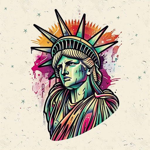 Playful cartoon tattoo sketch of the Statue of Liberty