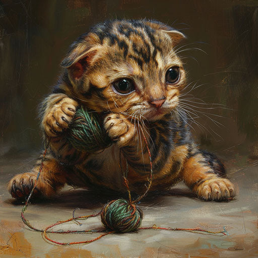 Tortoise cat playing with yarn