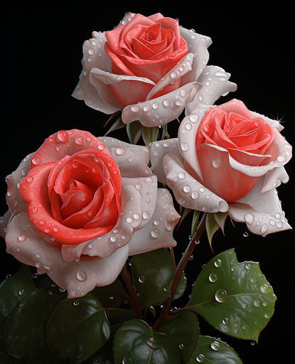 Hyperbolic bouquet of roses on red and gray background
