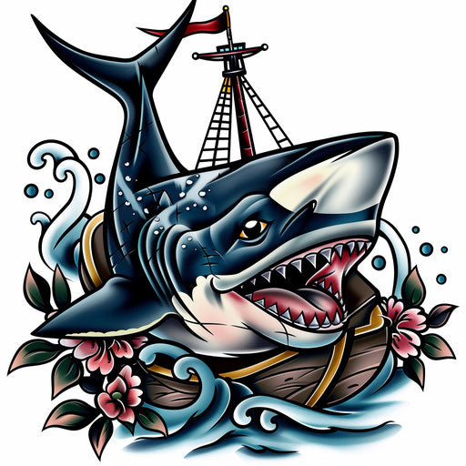 Dynamic traditional shark sailor tattoo