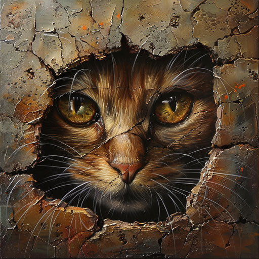Oil painting of brown cat