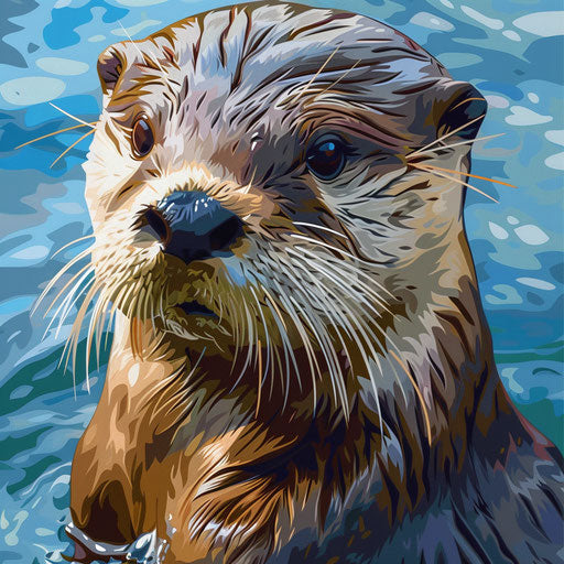 Otter clipart in photo realistic style with a flat random background, high contrast and saturated hues