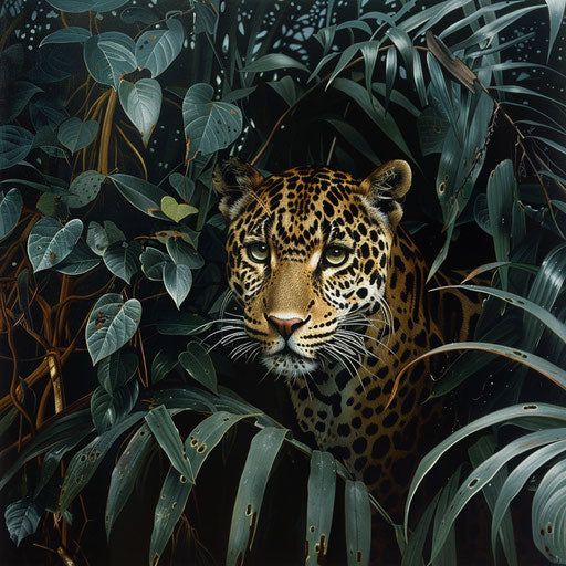 Leopard stealthily moving through Amazon rainforest foliage
