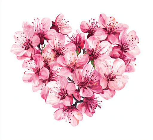 Vector heart made of pink peach blossoms on white background