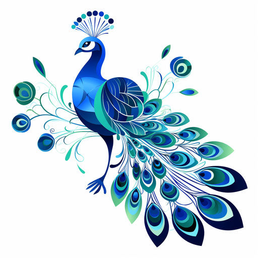 Minimalist peacock illustration on white background