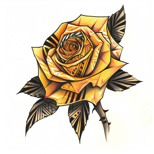 Sketch of a tribal tattoo of an amber rose with bold patterns