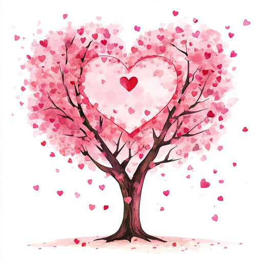 Pink heart-shaped tree, Valentine's Day theme